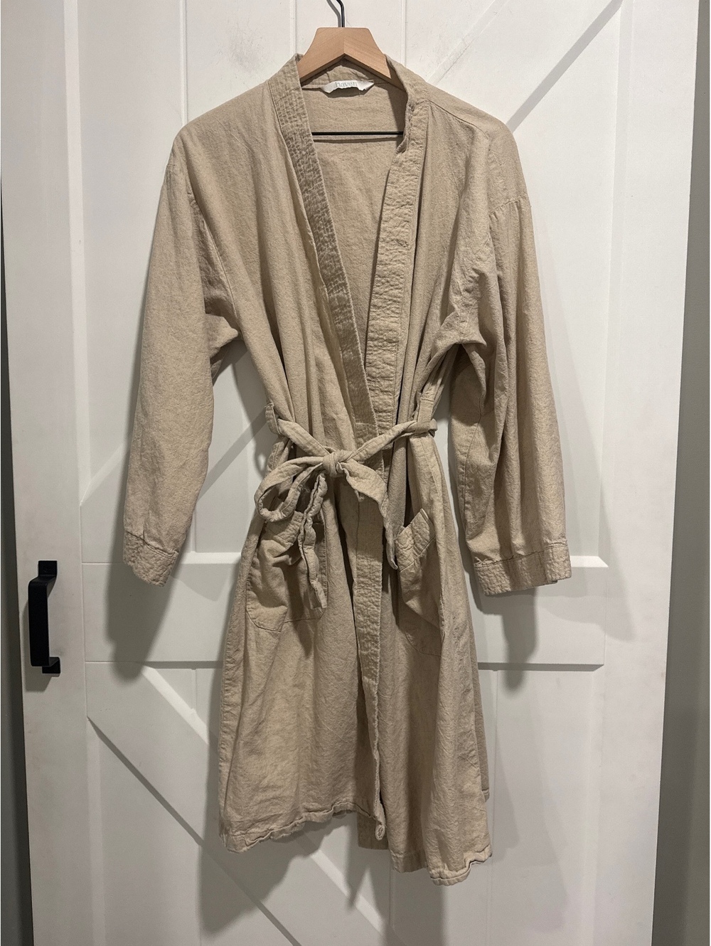 Haven Linen & Organic Cotton Kimono Robe in Beige, Size S/M